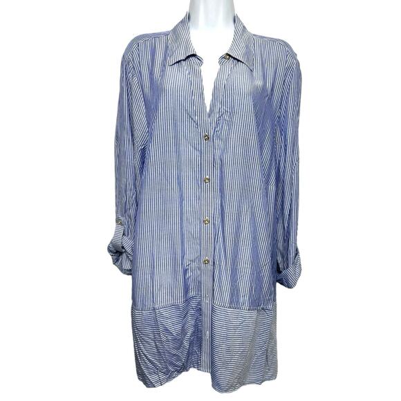 Jones New York Signature Striped Button-Up Shirt/US2X - Picture 1 of 7